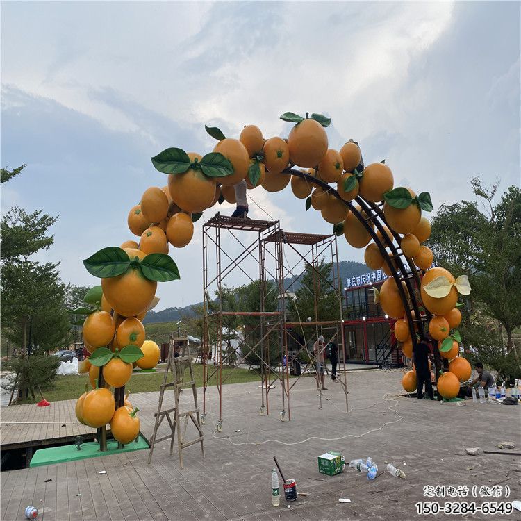 噴漆橙子雕塑 中式村口水果雕塑 草地雕塑