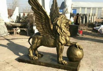 抽象獅子雕塑制造，動物美陳雕塑，仿銅飛獅雕塑展品