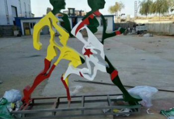 小河賽跑雕塑，鏤空工藝制作，不銹鋼烤漆體育人物雕塑