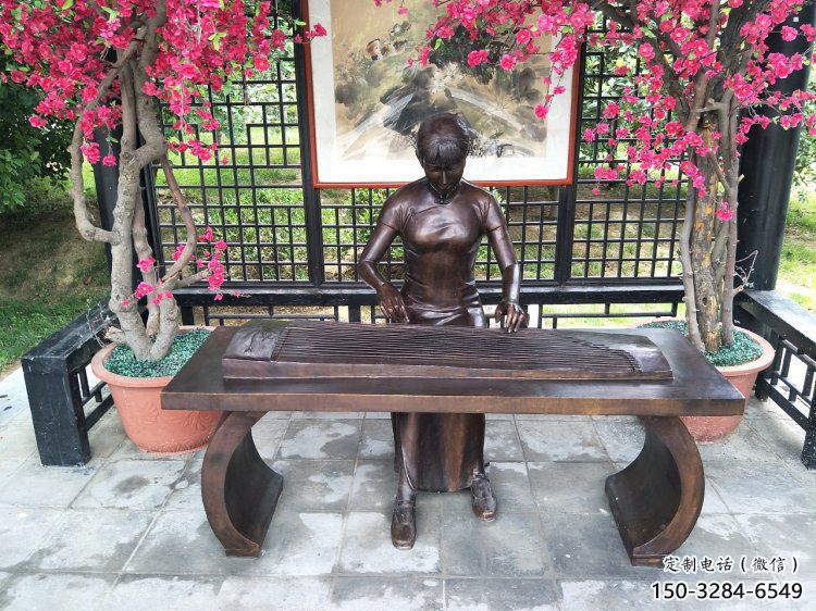 長春彈古箏雕塑廠家，景觀概念，民俗人物雕塑通用