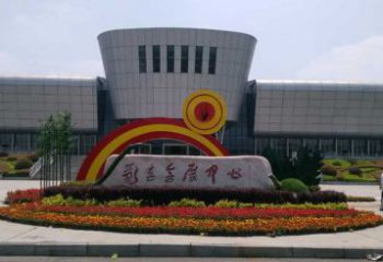 秦淮企業標識拱門雕塑，不銹鋼地標大門雕塑生產